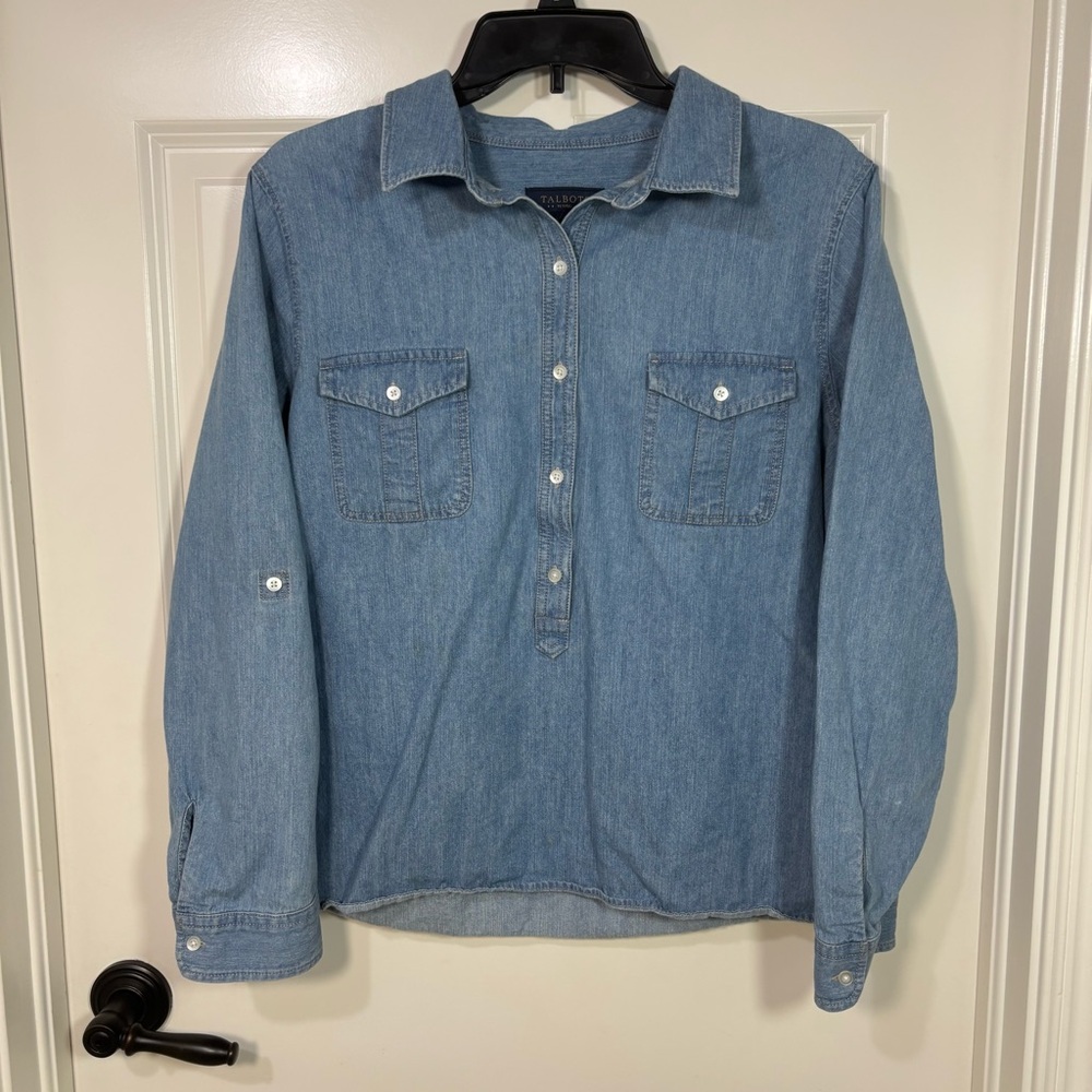 Talbots Denim Chambray Popover Top Blouse Long Sleeve Women’s LP